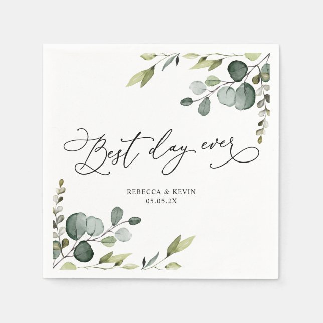 Elegant Script Eucalyptus Greenery Wedding Paper Serviette (Vorderseite)