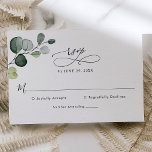 Elegant Script Eucalyptus Greenery Wedding RSVP Karte<br><div class="desc">Diese individuell gestaltbare RSVP-Karte,  die sich mit unserer Botanisch-grünen Hochzeitskollektion abstimmt,  bietet eine Aquarellgrüne Eukalyptus-Filiale und bietet einen umfangreichen Kalligraphie-Grafik-Text,  gepaart mit einem klassischen Serif & modernen Sans-Schriftart in Schwarz.</div>