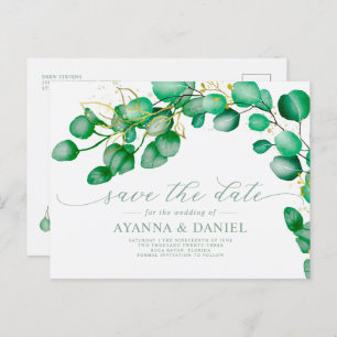Elegant Script Eukalyptus Greenery Save the Date Postkarte