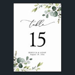 Elegant Script Eukalyptus Greenery Tischnummern<br><div class="desc">Dieses individuell gestaltbare Menu Template wurde für die Abstimmung mit unserer Hochzeitskollektion Boho Greenery konzipiert und bietet Blätter mit gemischten Aquarellfarben,  gepaart mit einer klassischen Serif in Schwarz. Matching-Elemente verfügbar.</div>