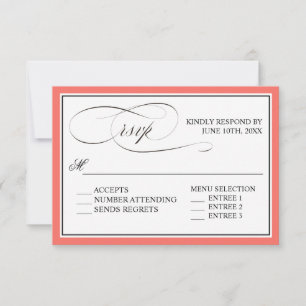 Élégant script fleurit RSVP avec bordure de corail