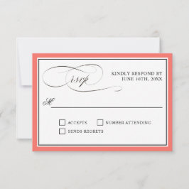 Élégant script fleurit RSVP Coral Bordure