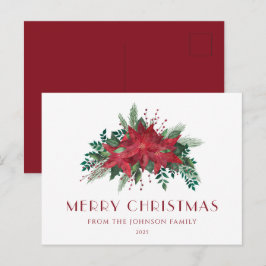 Elegant Script Floral Poinsettia Frohe Weihnachten Postkarte