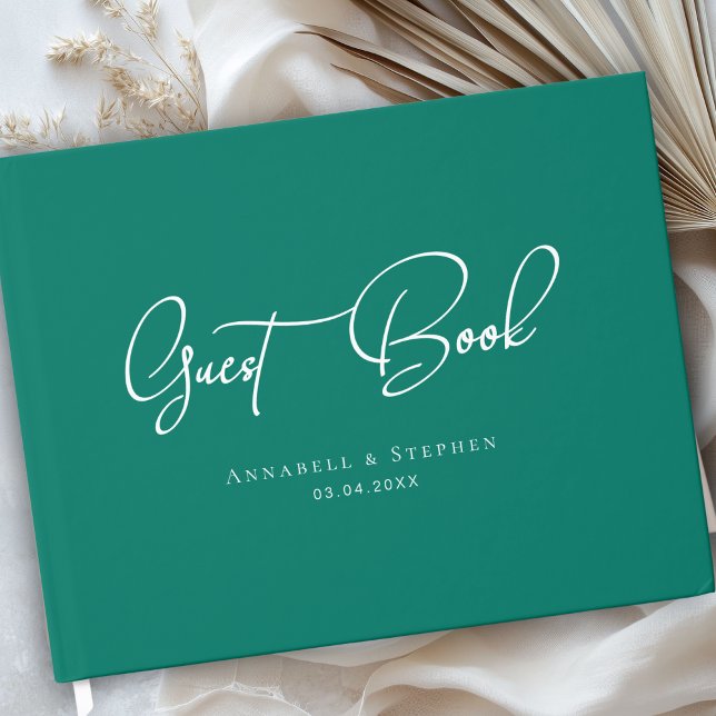 Elegant, Script Font, Green Wedding  Gästebuch (Elegant, Script Font, Green Wedding Custom Guest Book)