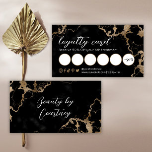 Elegant Script Gold & Black Marble Beauty Salon Treuekarte