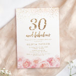 Elegant script gold & blush floral 30th birthday einladung<br><div class="desc">Modern chic "30 and fabulous" script,  trendy faux gold glitter and blush pink watercolor floral design,  elegant and stylish,  great 40th birthday party invitations.</div>