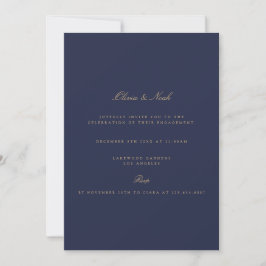 Elégant Script Gold & Navy Fiançailles Invitation