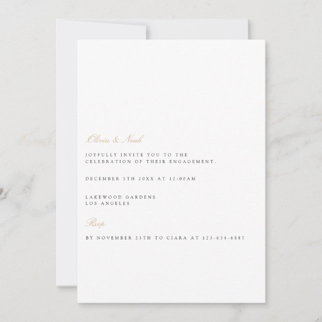 Élégant Script Gold & White Fiançailles Invitation (Devant)