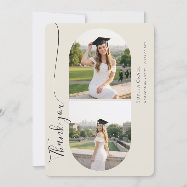 Elegant Script Grad Arch Photo Graduation Party Dankeskarte (Vorderseite)