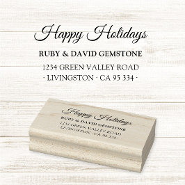 Elegant Script Happy Holidays Return Address  Gummistempel