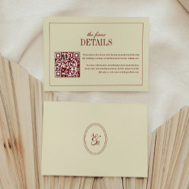 Elegant Script Ivory Cream QR Code Wedding Details Begleitkarte