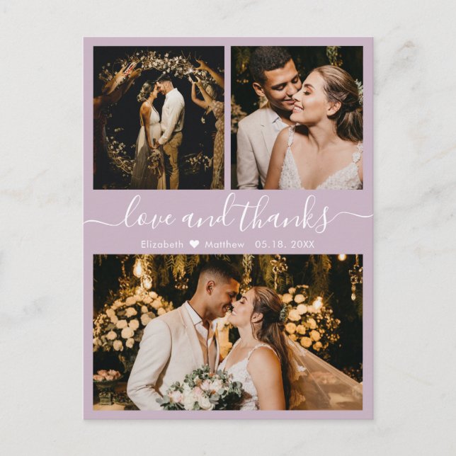 Élégant Script Lilac Mariage Merci carte postale (Devant)