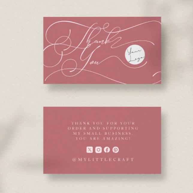 Elegant Script Logo Thank You Small Branding Pink Visitenkarte (Von Creator hochgeladen)