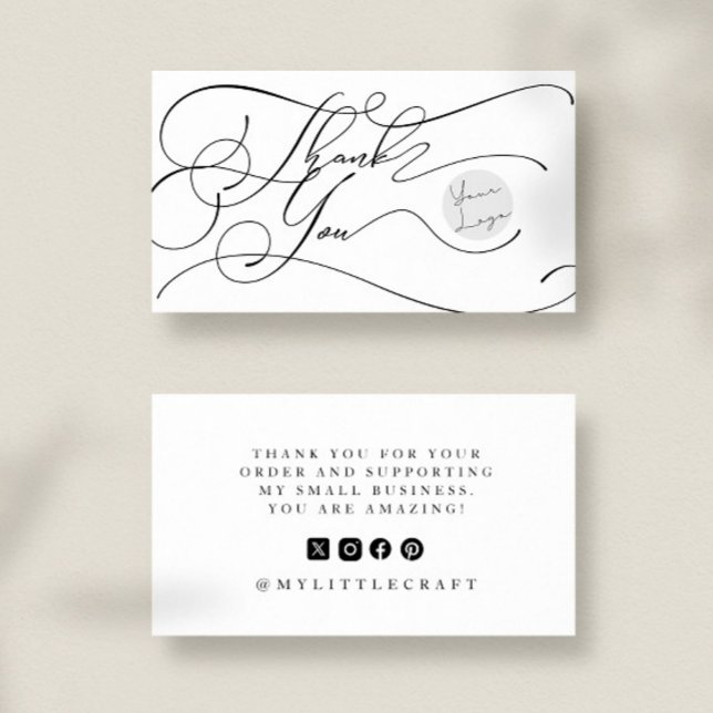 Elegant Script Logo Thank You Small Branding Visitenkarte (Von Creator hochgeladen)