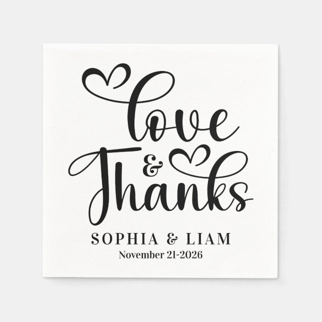 Elegant Script Love and Thanks Wedding Serviette (Vorderseite)