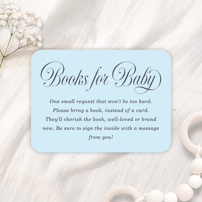 Elegant Script Lt. Blue Baby Shower Books For Baby Begleitkarte (Von Creator hochgeladen)