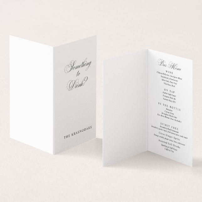 Élégant Script Mariage Bar Menu Place Card (Elegant Script Wedding Bar Menu Place Card)