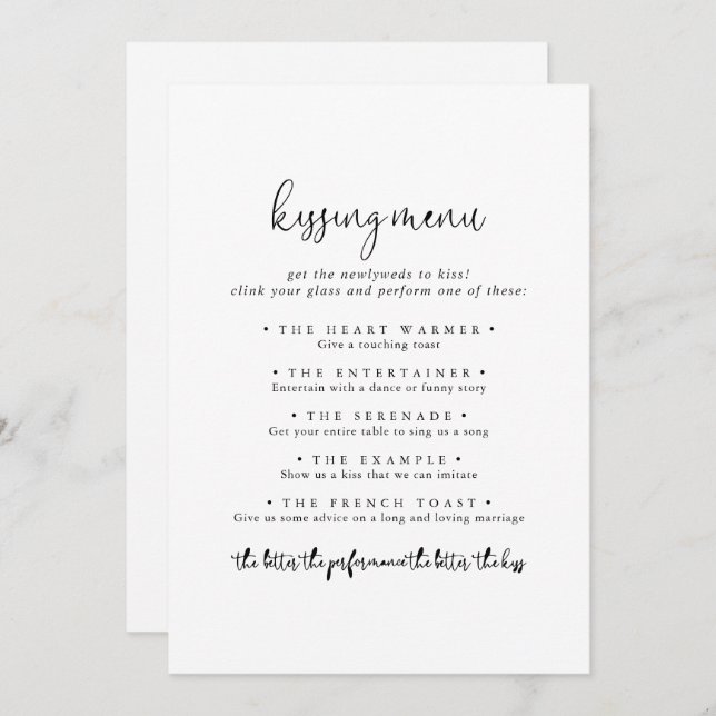 Élégant Script Mariage Kissing Menu Carte de jeu (Devant / Derrière)