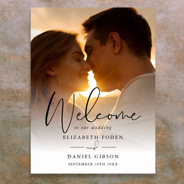 Élégant script Mariage photo Affiche de bienvenue (Elegant Script Photo Wedding Welcome Sign)