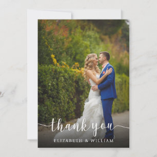 Élégant script Mariage photo   Carte de remercieme