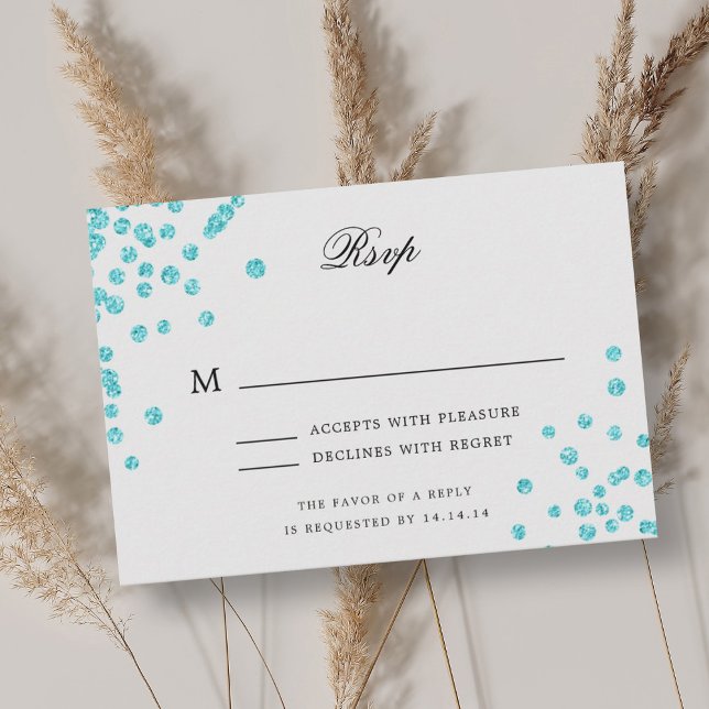 Elégant Script Mariage RSVP Turquoise Confetti (Elegant Script Wedding RSVP Turquoise Confetti)