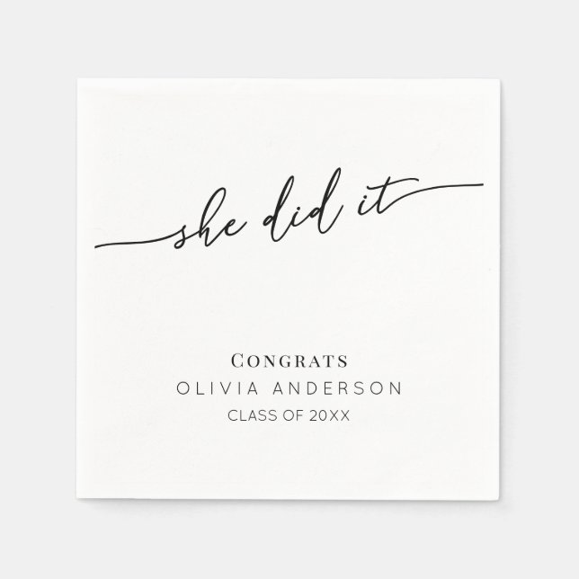 Elegant Script Minimalist Graduation Party Serviette (Vorderseite)