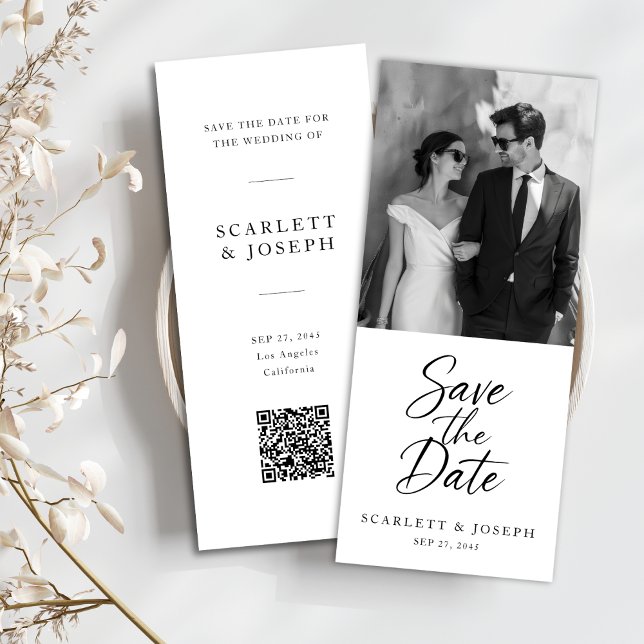 Elegant Script Modern QR Code Photo Bookmark Save The Date (Von Creator hochgeladen)