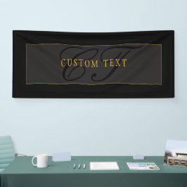 Elegant Script Monogram Black & Gold Banner