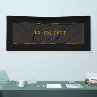 Elegant Script Monogram Black & Gold Banner