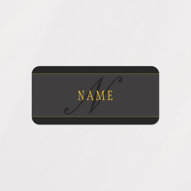 Elegant Script Monogram Black & Gold Etiketten (Design 4)