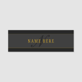 Elegant Script Monogram Black & Gold Namensschild
