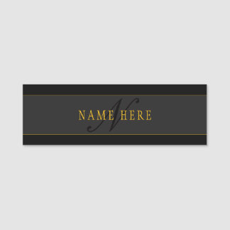 Elegant Script Monogram Black & Gold Namensschild