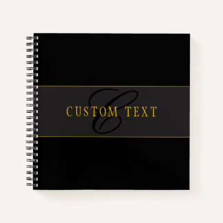 Elegant Script Monogram Black & Gold Notizbuch