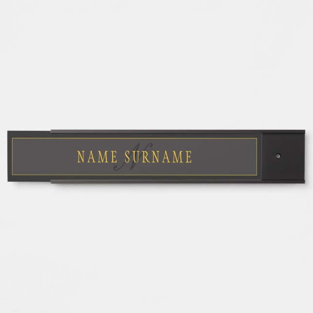 Elegant Script Monogram Black & Gold Türschild (Vorderseite )