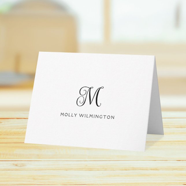 Elegant Script Monogram Black White Note Cards Dankeskarte (Von Creator hochgeladen)