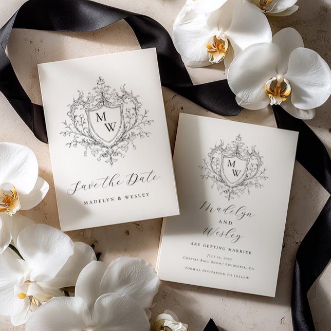 Elegant script monogram crest  save the date (Von Creator hochgeladen)