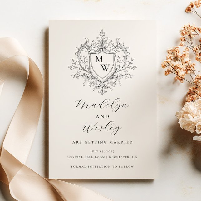 Elegant script monogram crest  save the date (Von Creator hochgeladen)