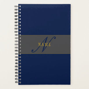 Élégant Script Monogram Dark Navy Blue Grey & Gold