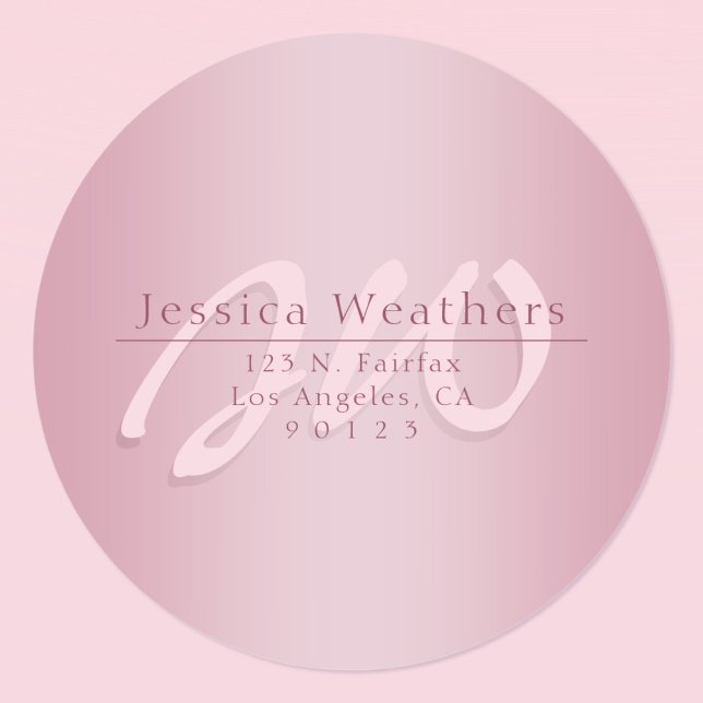 Elegant Script Monogram Mauve Ombre Return Address Runder Aufkleber (Von Creator hochgeladen)