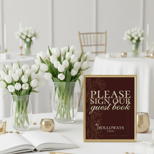 Elégant Script Mousse Brown Mariage Livre d'or