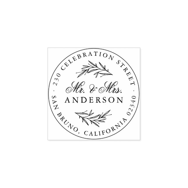 Elegant Script Mr. & Mrs. Newlywed Rücksendeadress Gummistempel (Prägung)