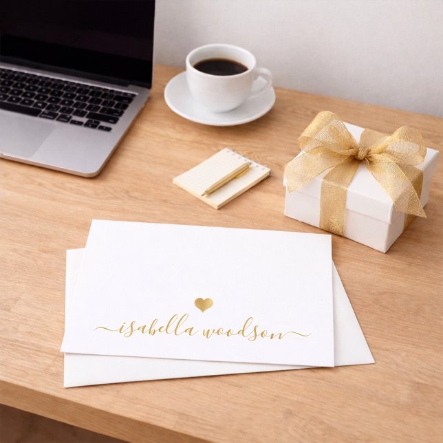 Elegant Script Name Faux Gold Foil Heart  Mitteilungskarte (Von Creator hochgeladen)