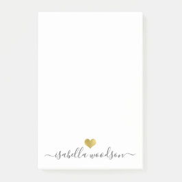 Elegant Script Name Faux Gold Foil Heart  Post-it Klebezettel