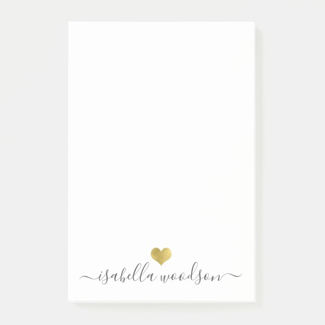 Elegant Script Name Faux Gold Foil Heart  Post-it Klebezettel (Vorderseite)