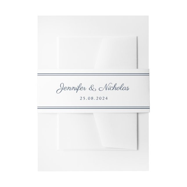 Elegant Script Navy Blue Wedding Einladungsbanderole (Vorderseite Beispiel)