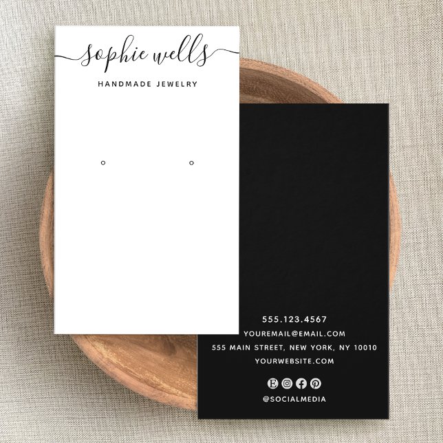 Élégant script noir blanc QR Code Eear Display (Créateur téléchargé)