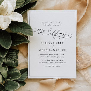Élégant script noir et blanc Faire-part de mariage