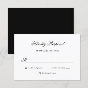 Élégant Script Noir et Blanc Mariage RSVP