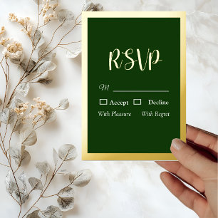 Elégant script or et cadre Foil vert carte RSVP