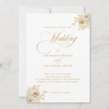 Élégant script or Faire-part de mariage floral